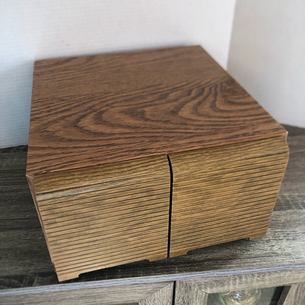 Vtg Kenmark Wood Grain Two Drawer Media Holder Cabinet